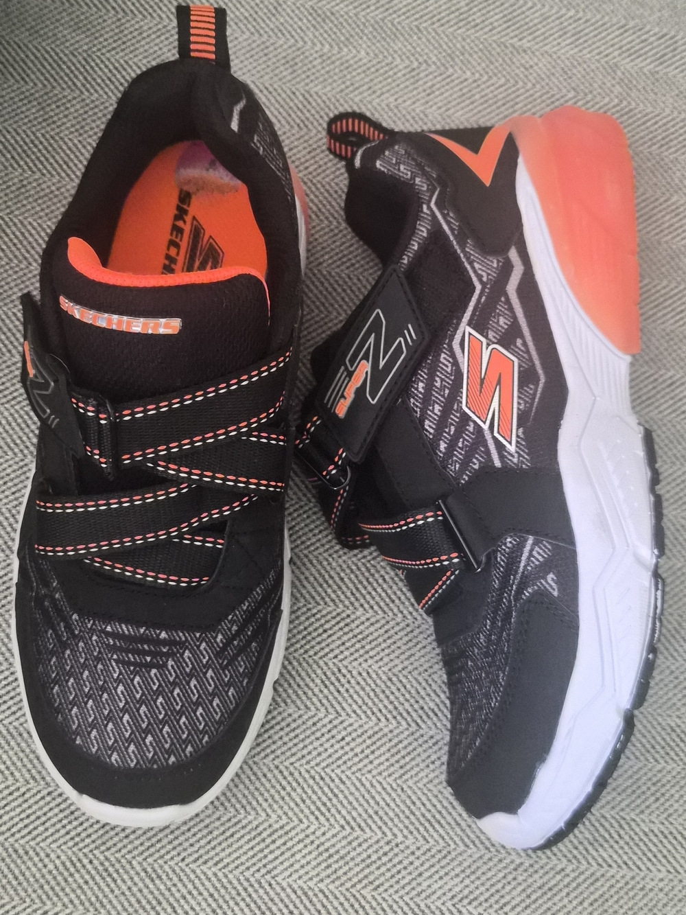 Skechers Kids Black and Orange Hook-and-Loop Athletic Sneakers